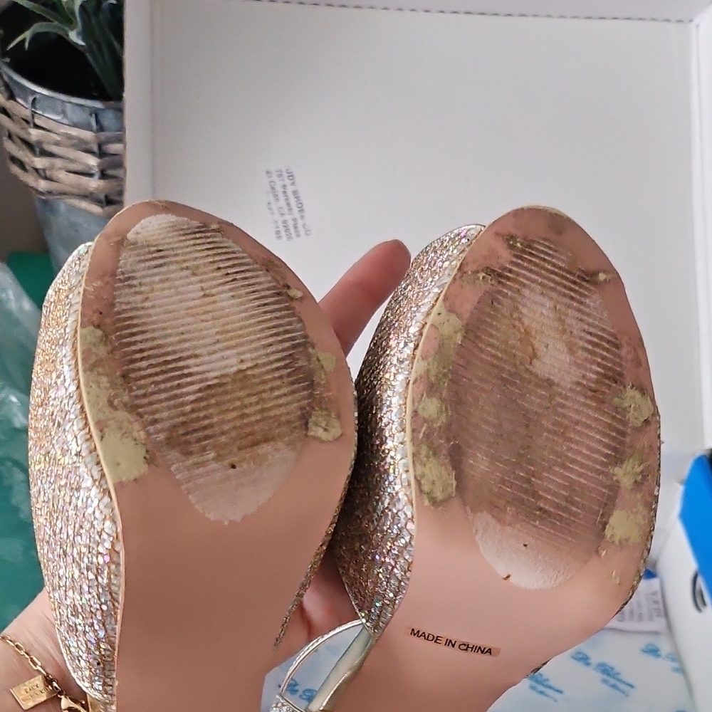 Champagne Glitter Peep-Toe Stiletto Heels - Picture 6 of 8